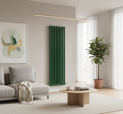 modern living room featuring a designer radiator